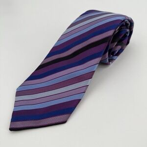 Turnbull & Asser Tie Purple Blue & Black Striped All Silk Handmade In England